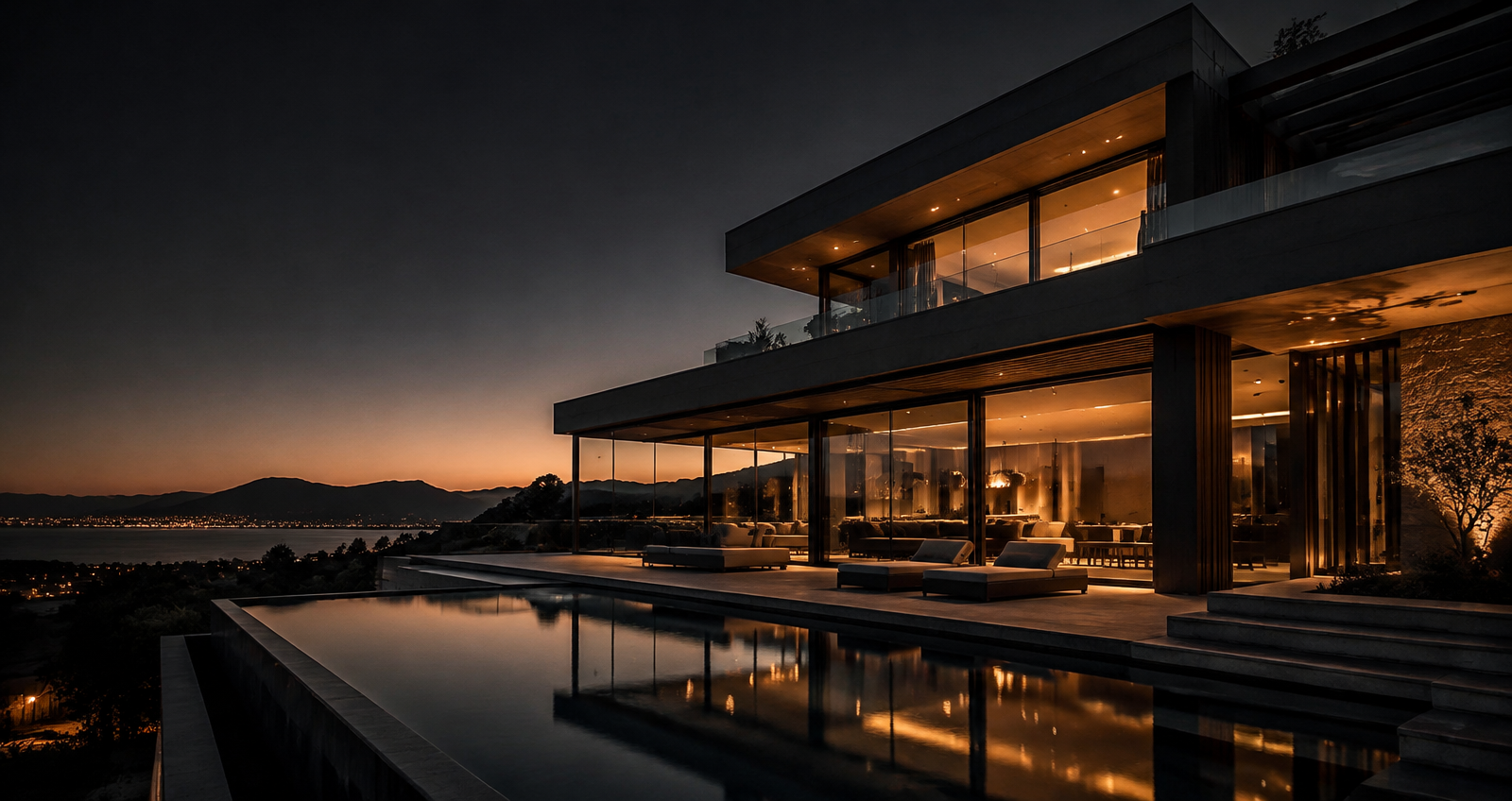 Modern real estate development at dusk